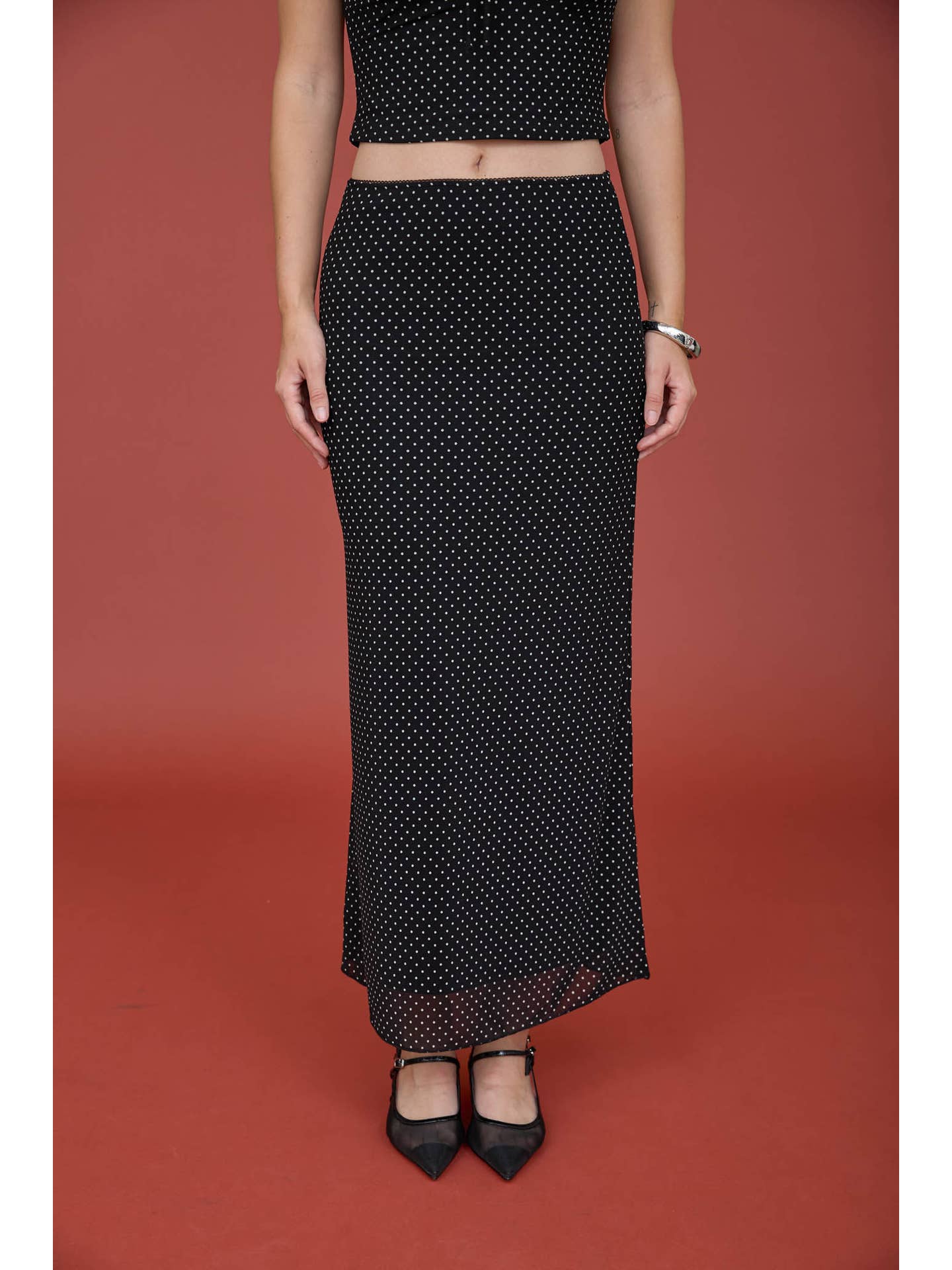 Polka Dot Front Tie Top & Skirt Set