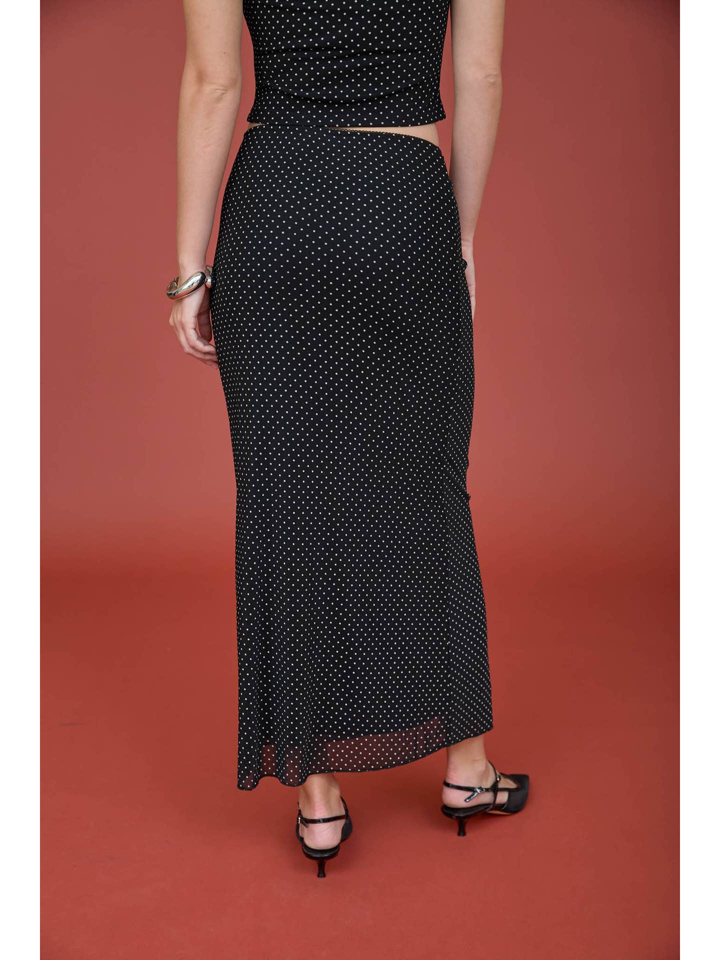 Polka Dot Front Tie Top & Skirt Set