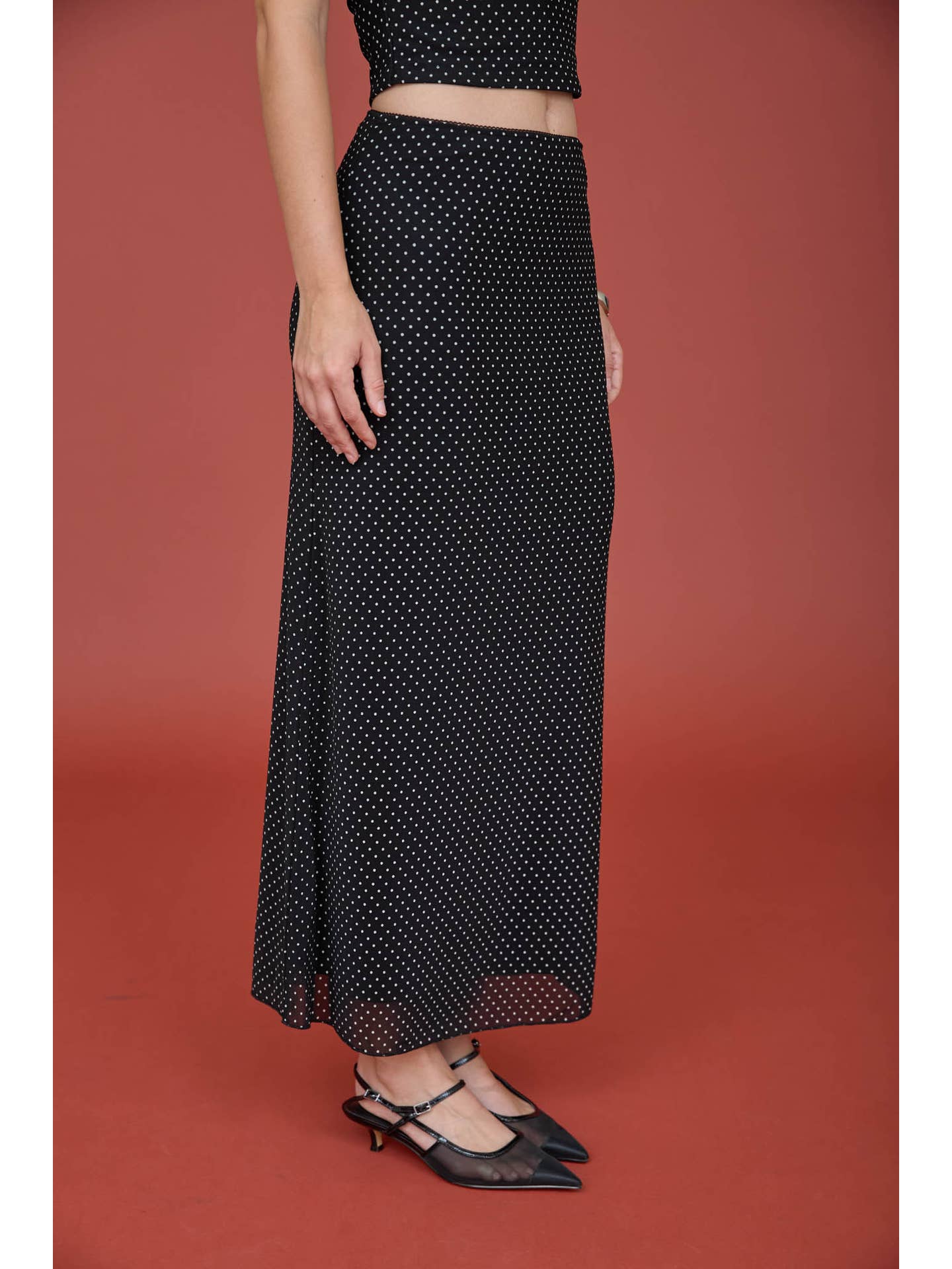 Polka Dot Front Tie Top & Skirt Set