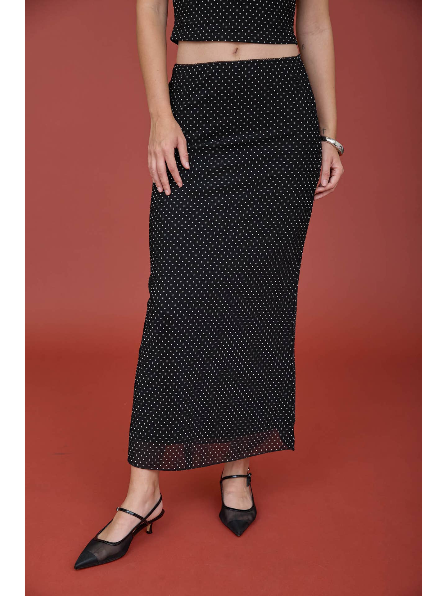 Polka Dot Front Tie Top & Skirt Set