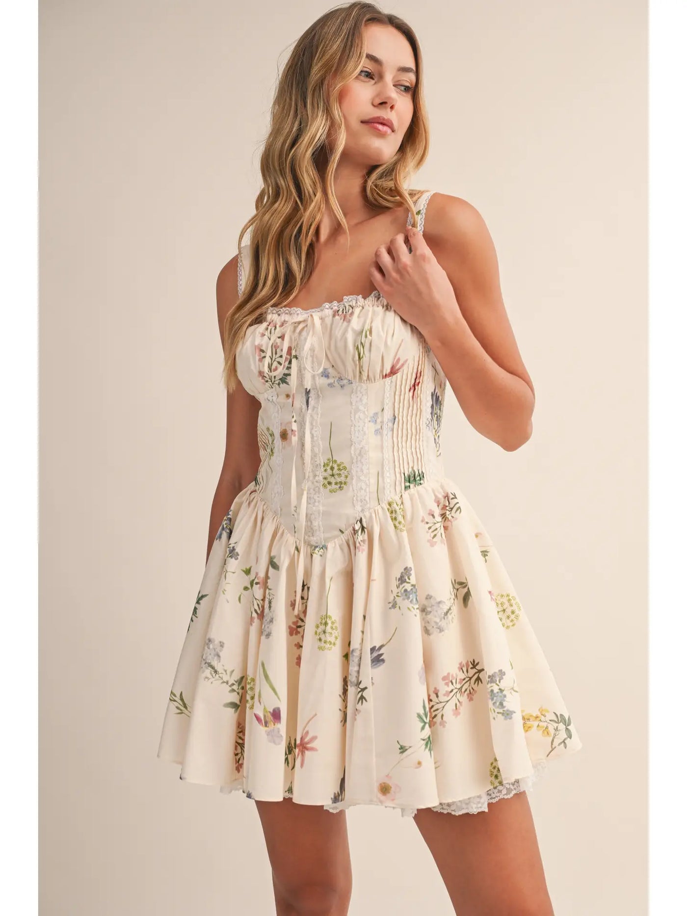 Floral Bustier Lace Up Mini Dress