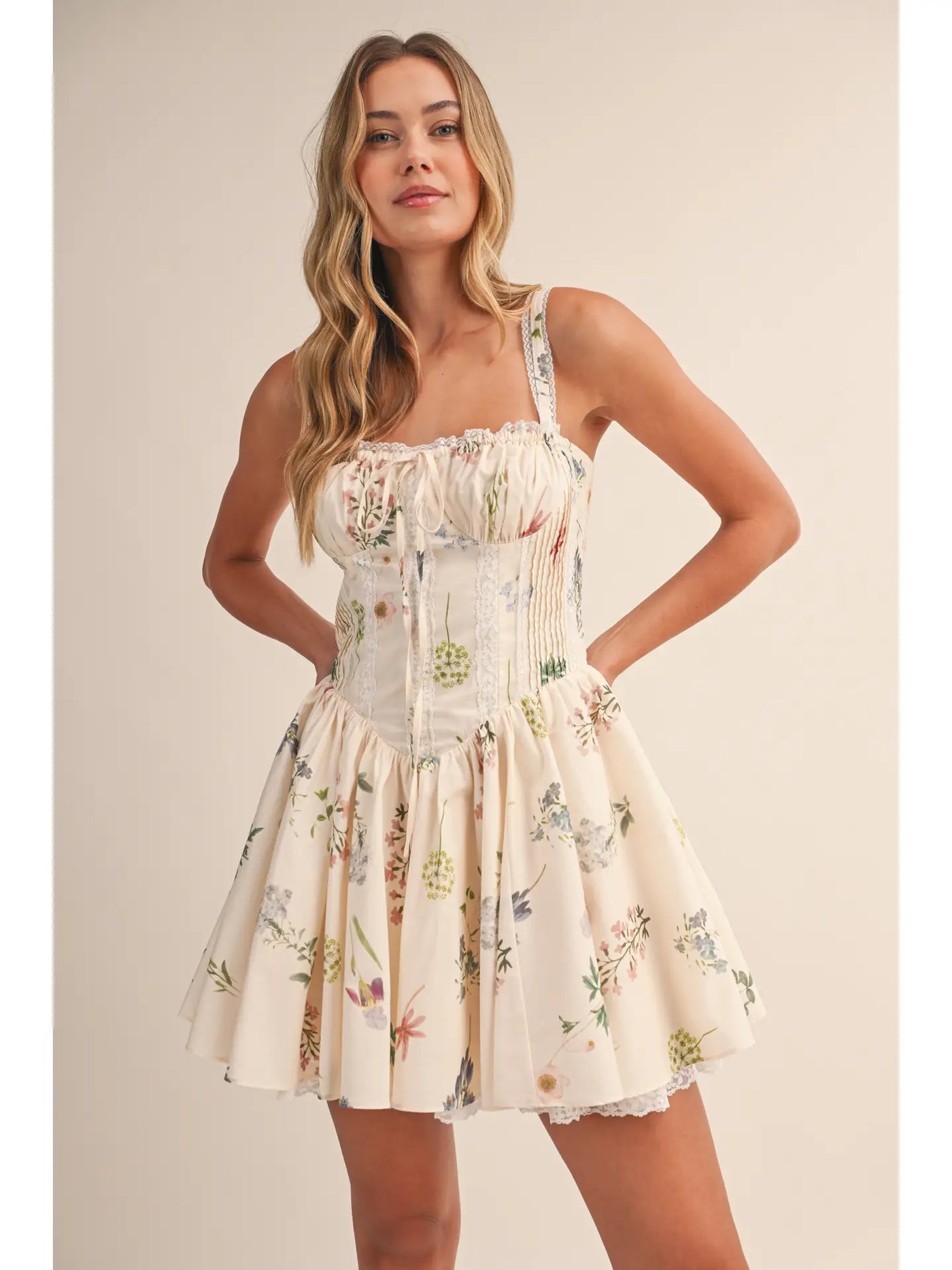 Floral Bustier Lace Up Mini Dress