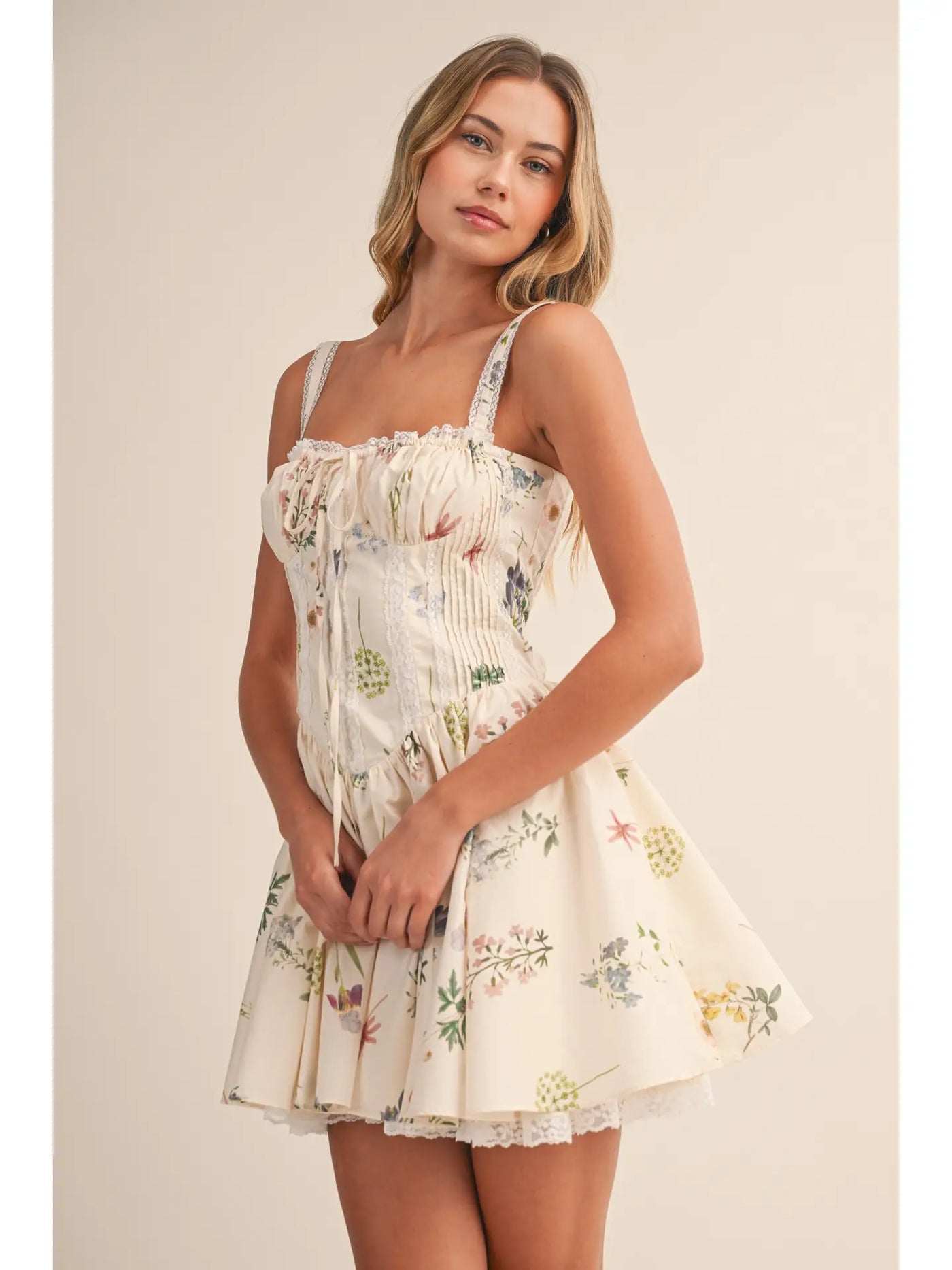 Floral Bustier Lace Up Mini Dress