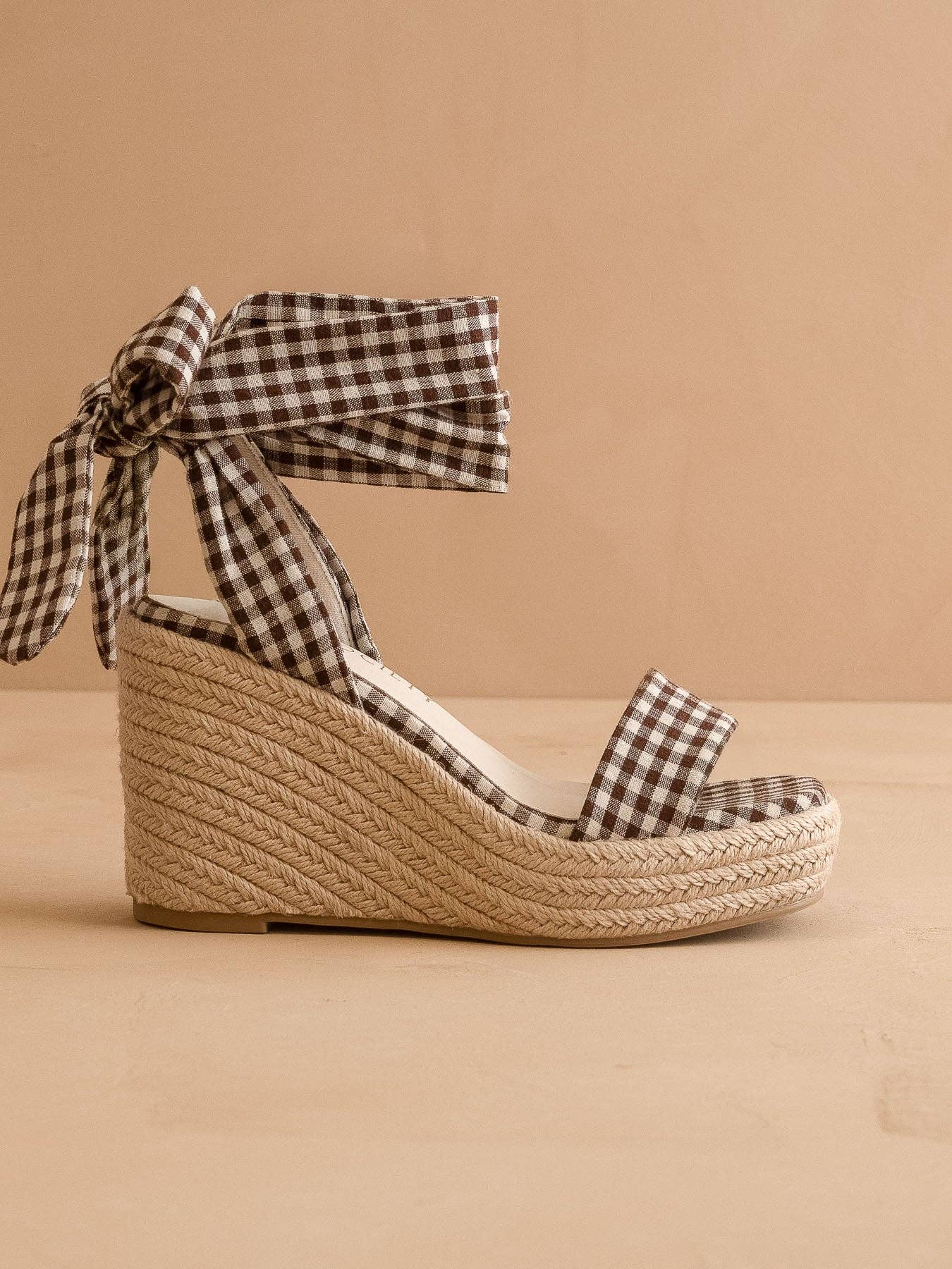 Coffee Gingham Wrap Wedge