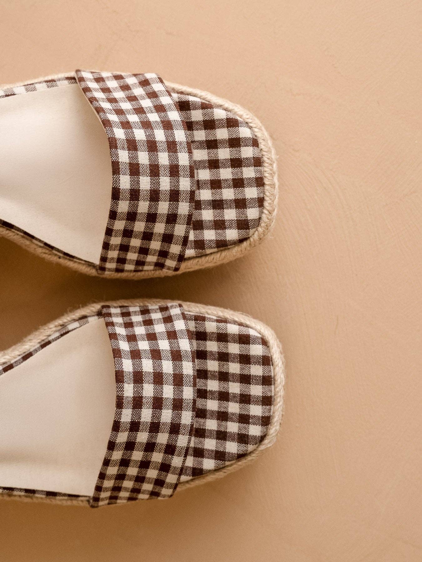 Coffee Gingham Wrap Wedge