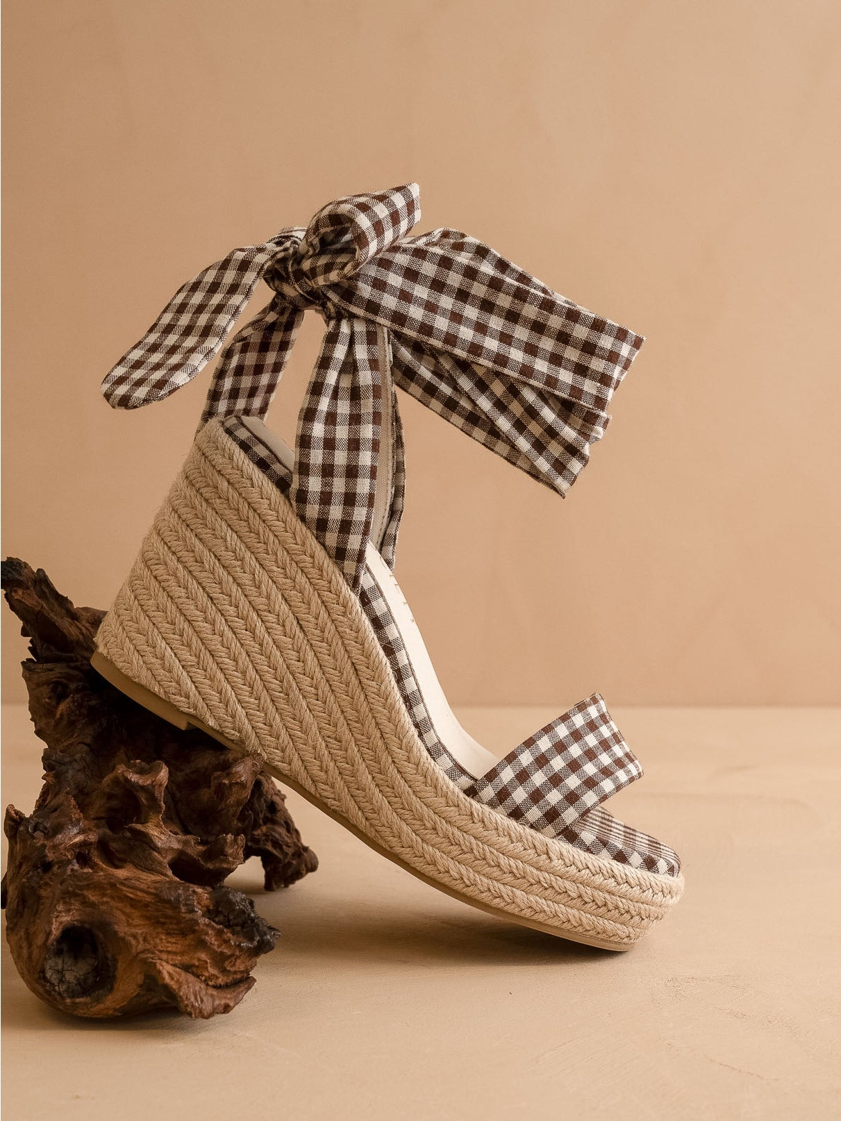 Coffee Gingham Wrap Wedge