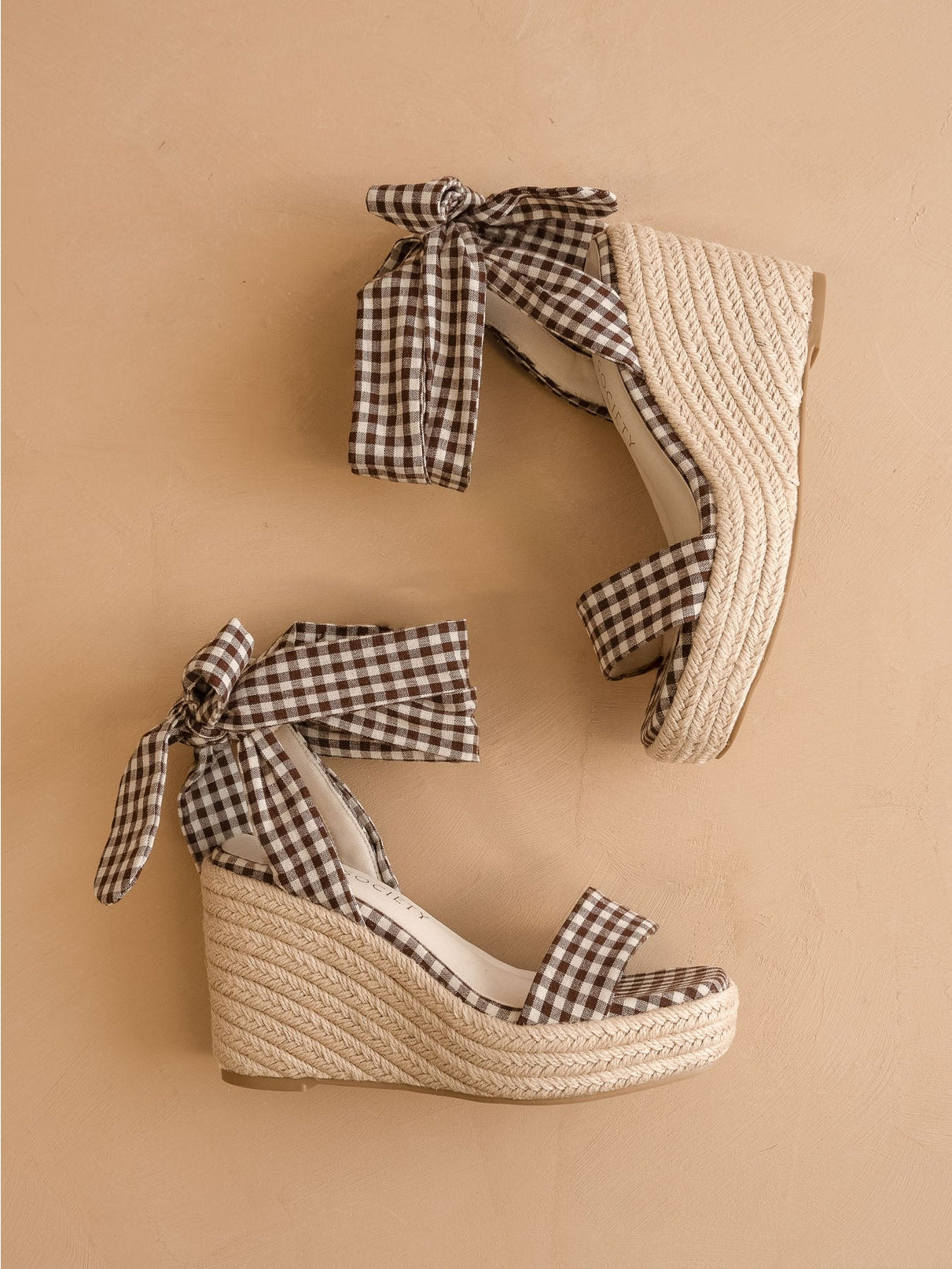 Coffee Gingham Wrap Wedge