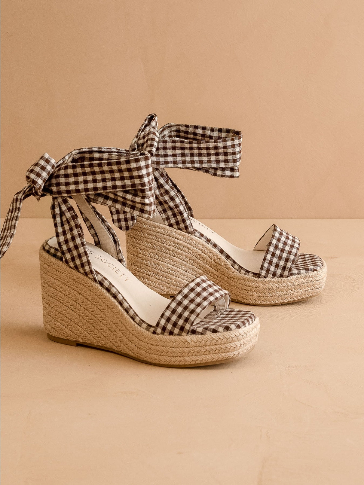 Coffee Gingham Wrap Wedge