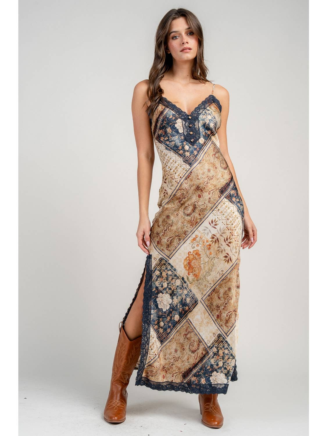 Satin Bandana Slip Maxi Dress