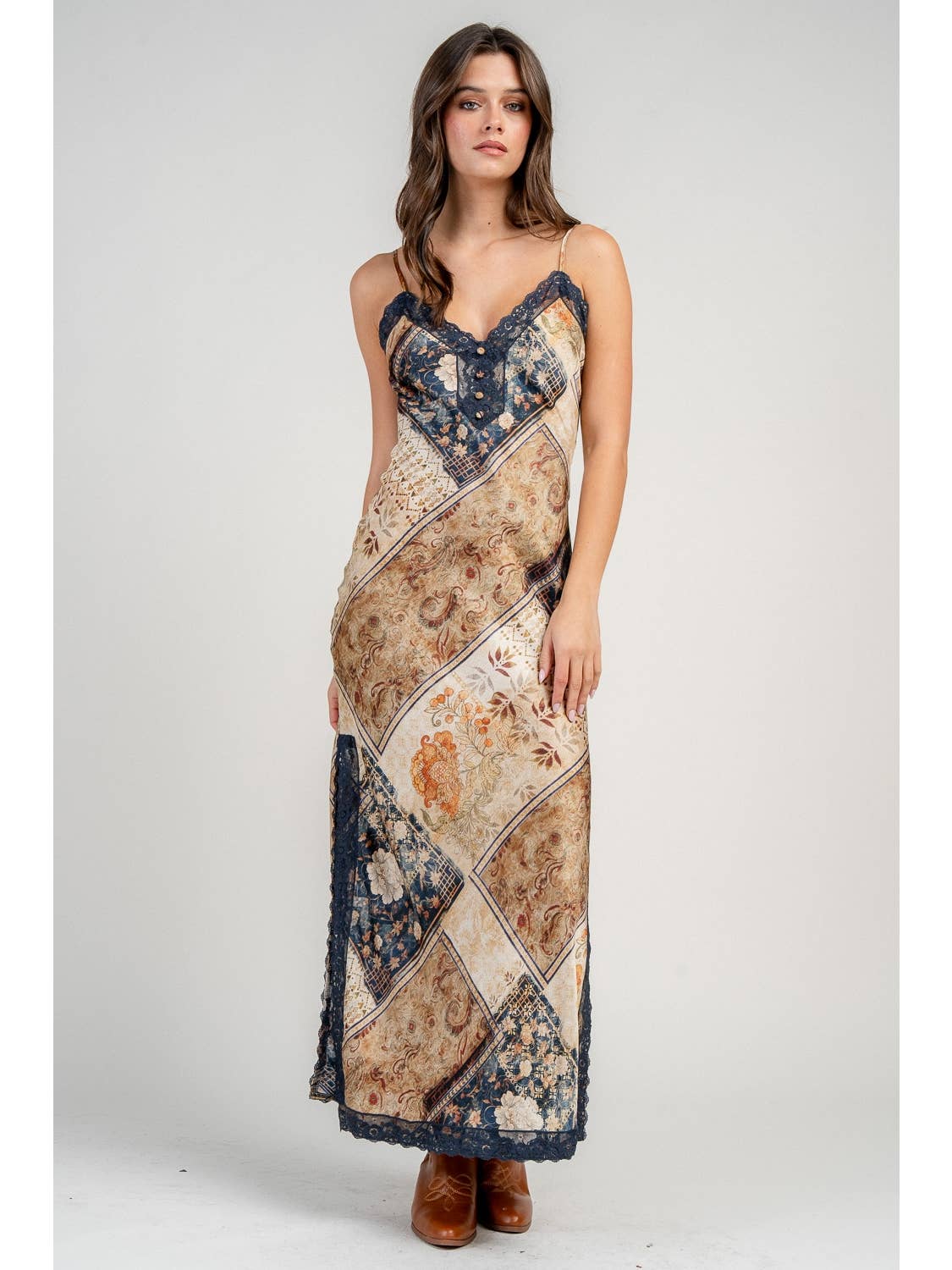 Satin Bandana Slip Maxi Dress