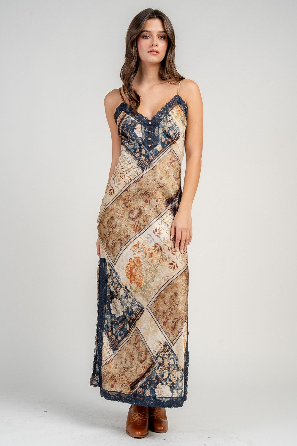 Satin Bandana Slip Maxi Dress