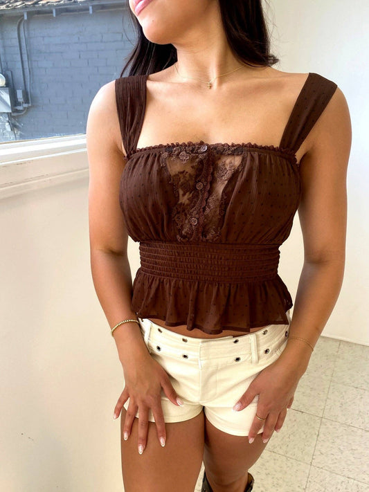 Polka Dot Lace Detail Top