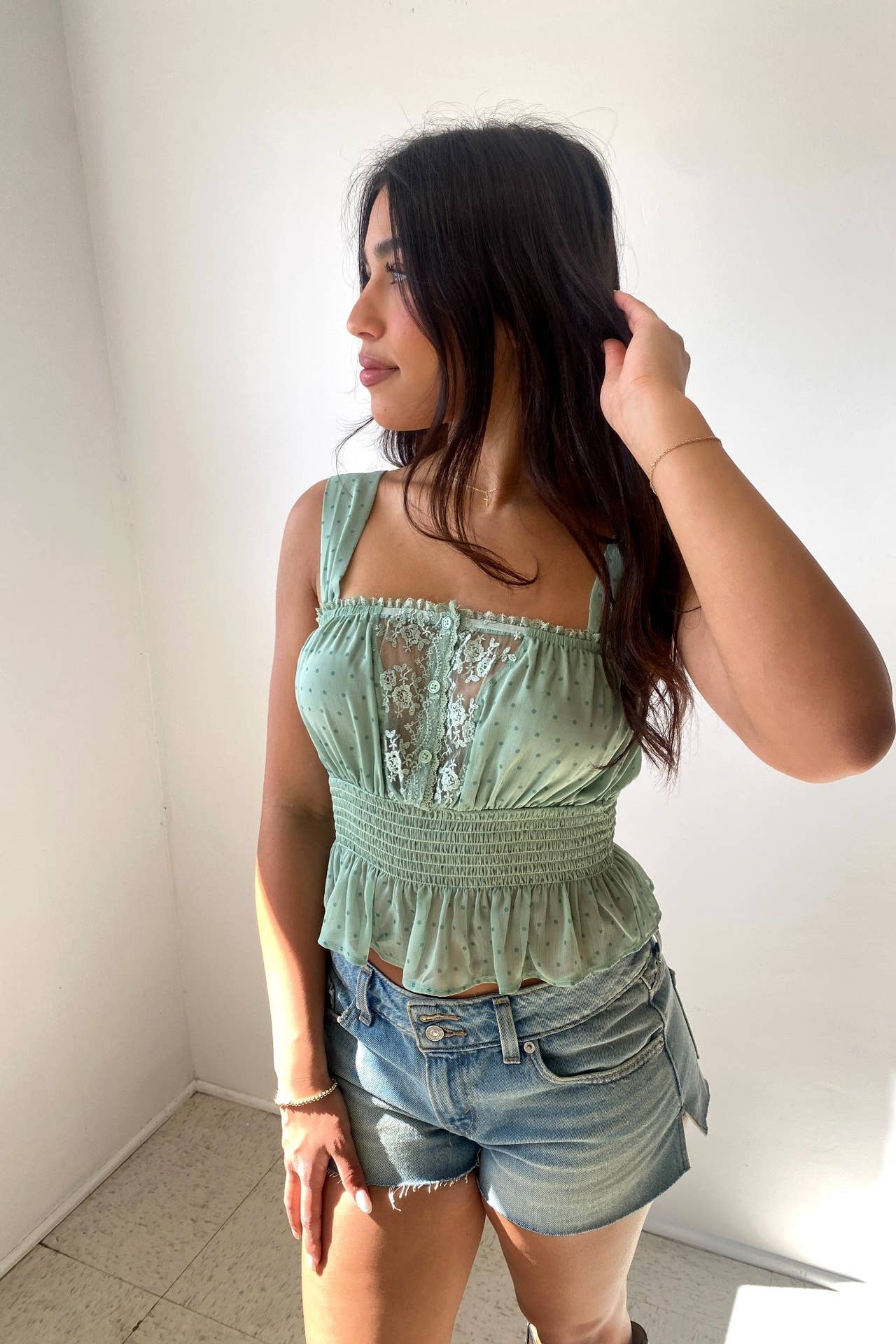 Polka Dot Lace Detail Top