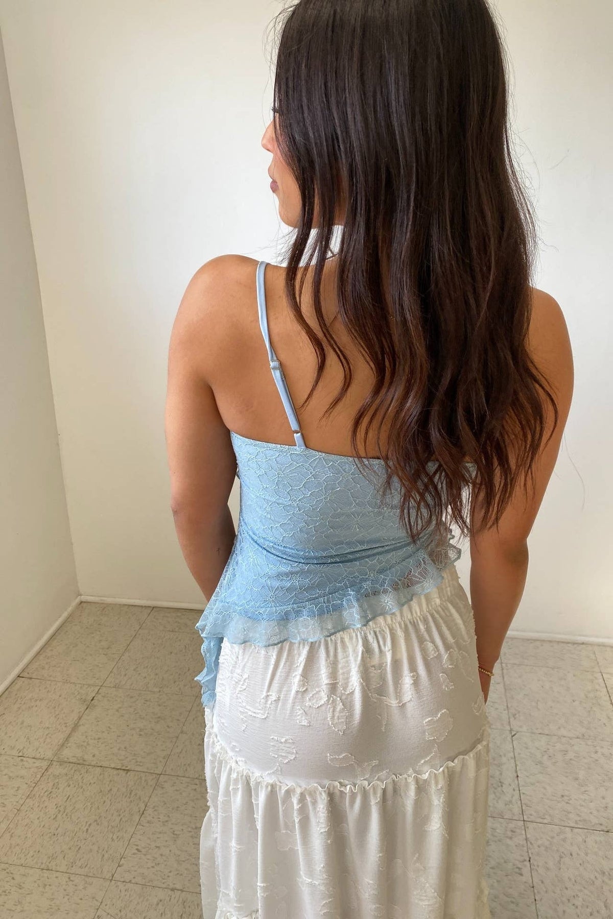 Sky Blue Lace Ruffle Cami