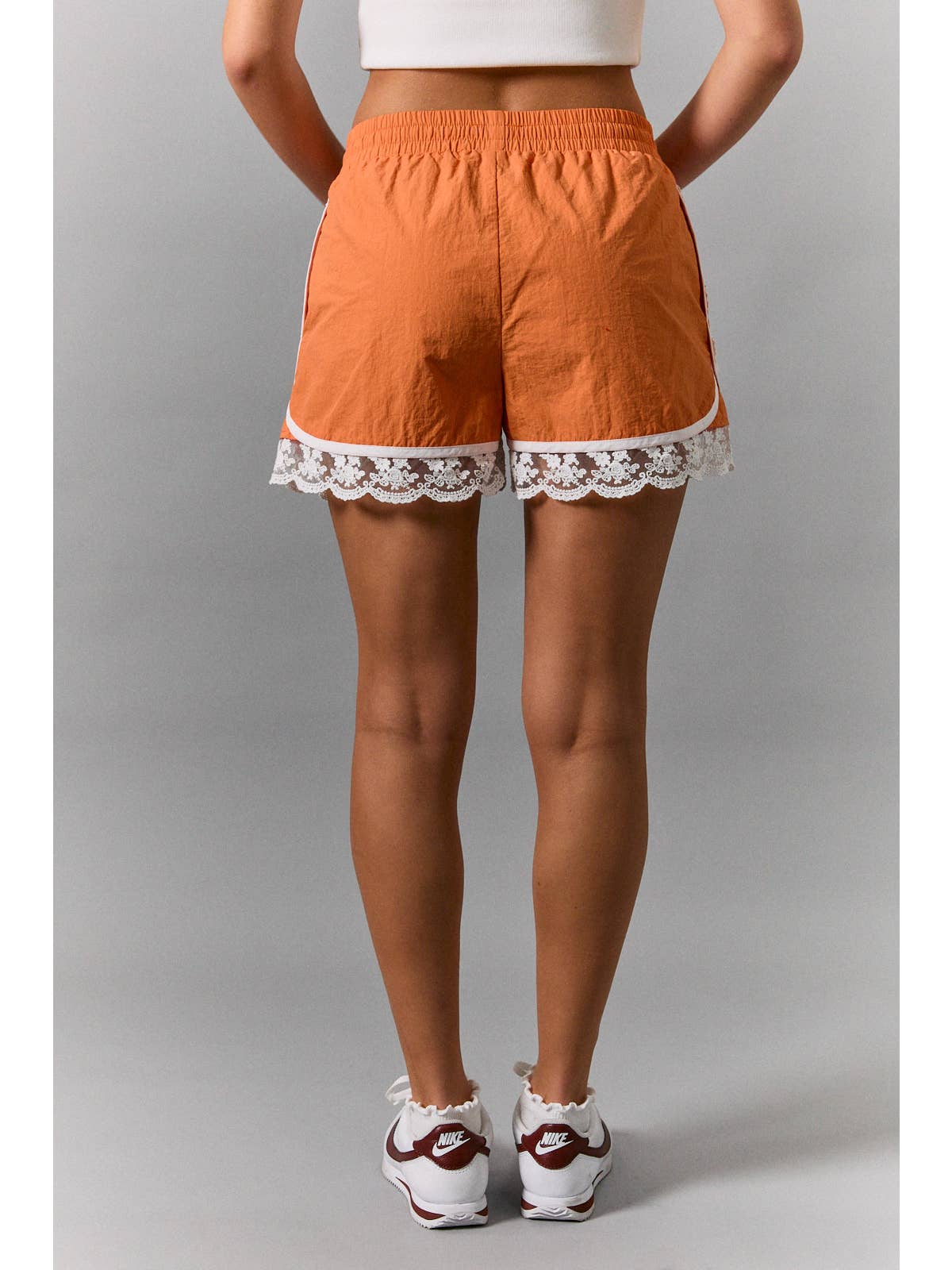 Elastic Waist Lace Trim Detail Shorts