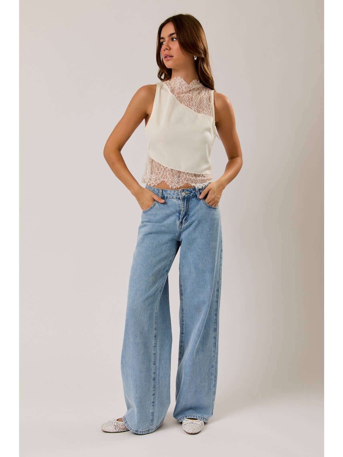 Lace High Neck Sleeveless Top