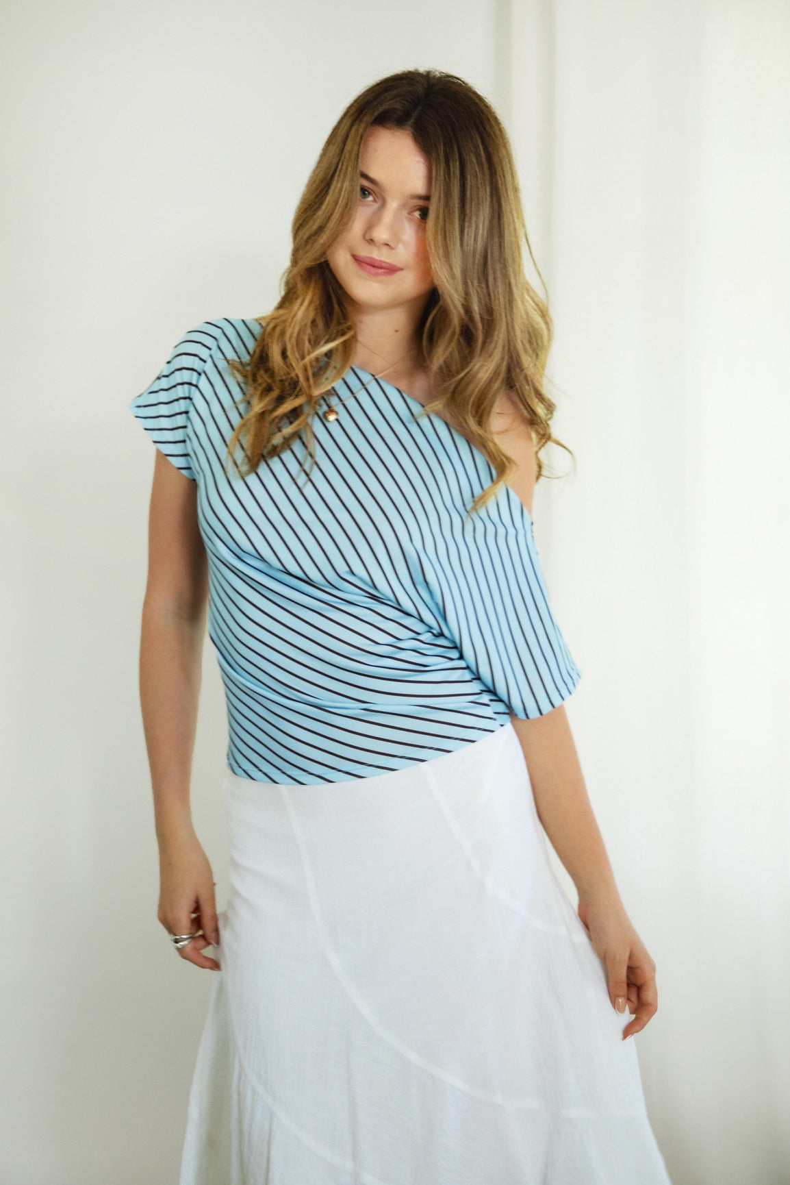 Soft Stretch Striped Ruched Top