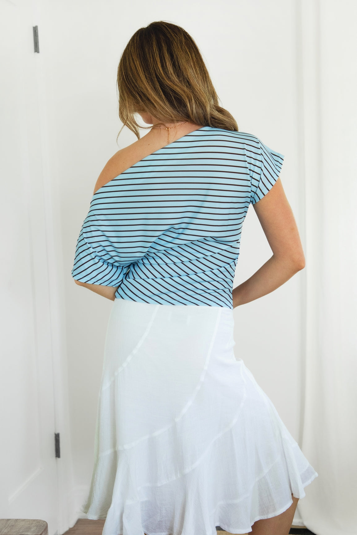 Soft Stretch Striped Ruched Top