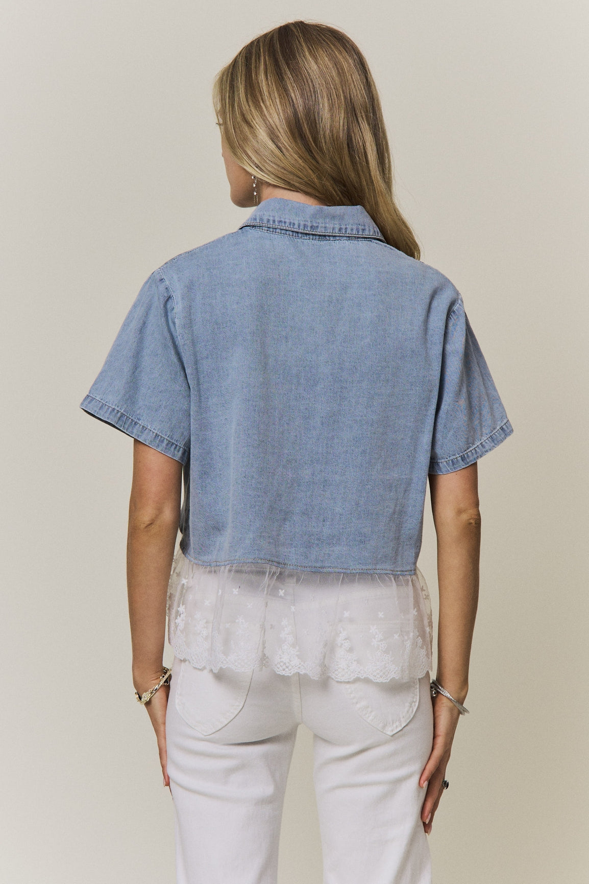 Chambray Button Top With Lace