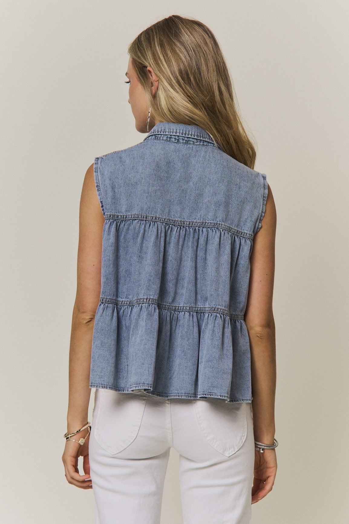Sleeveless Lace Design Denim Top