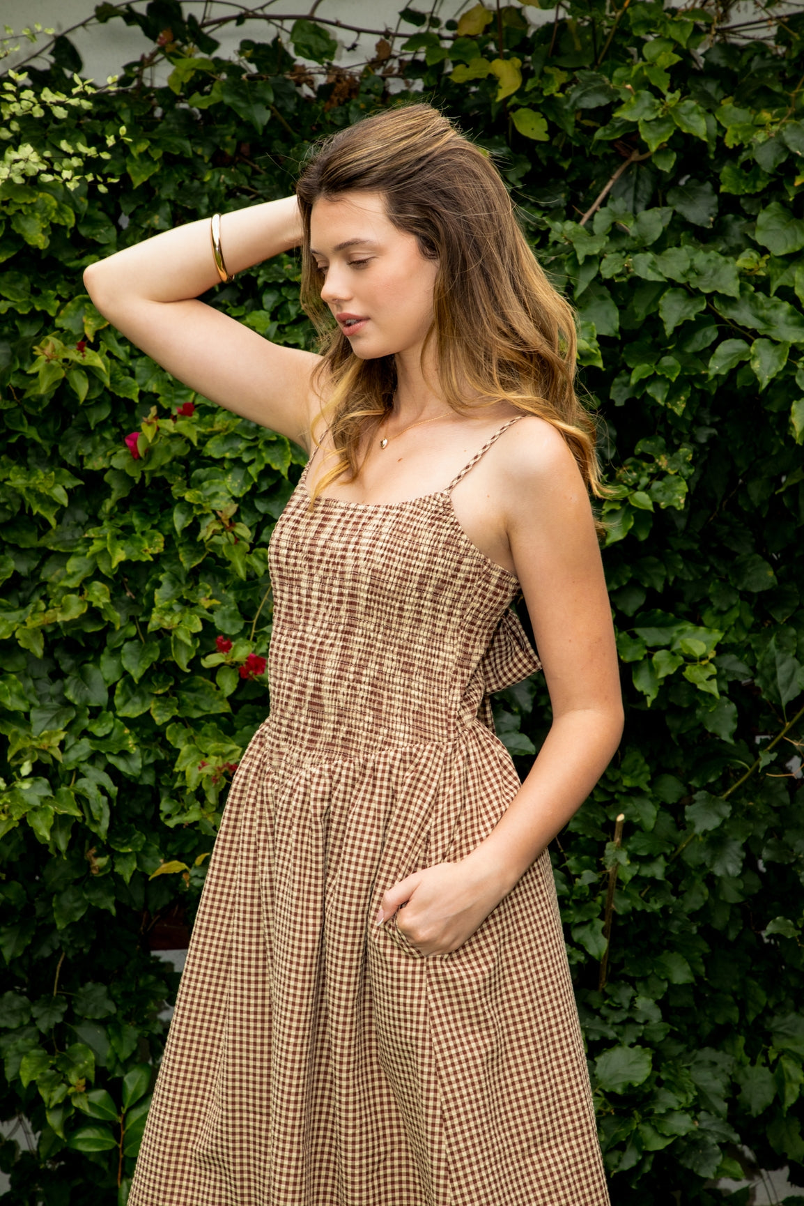 Mayren Gingham Smocked Midi Dress