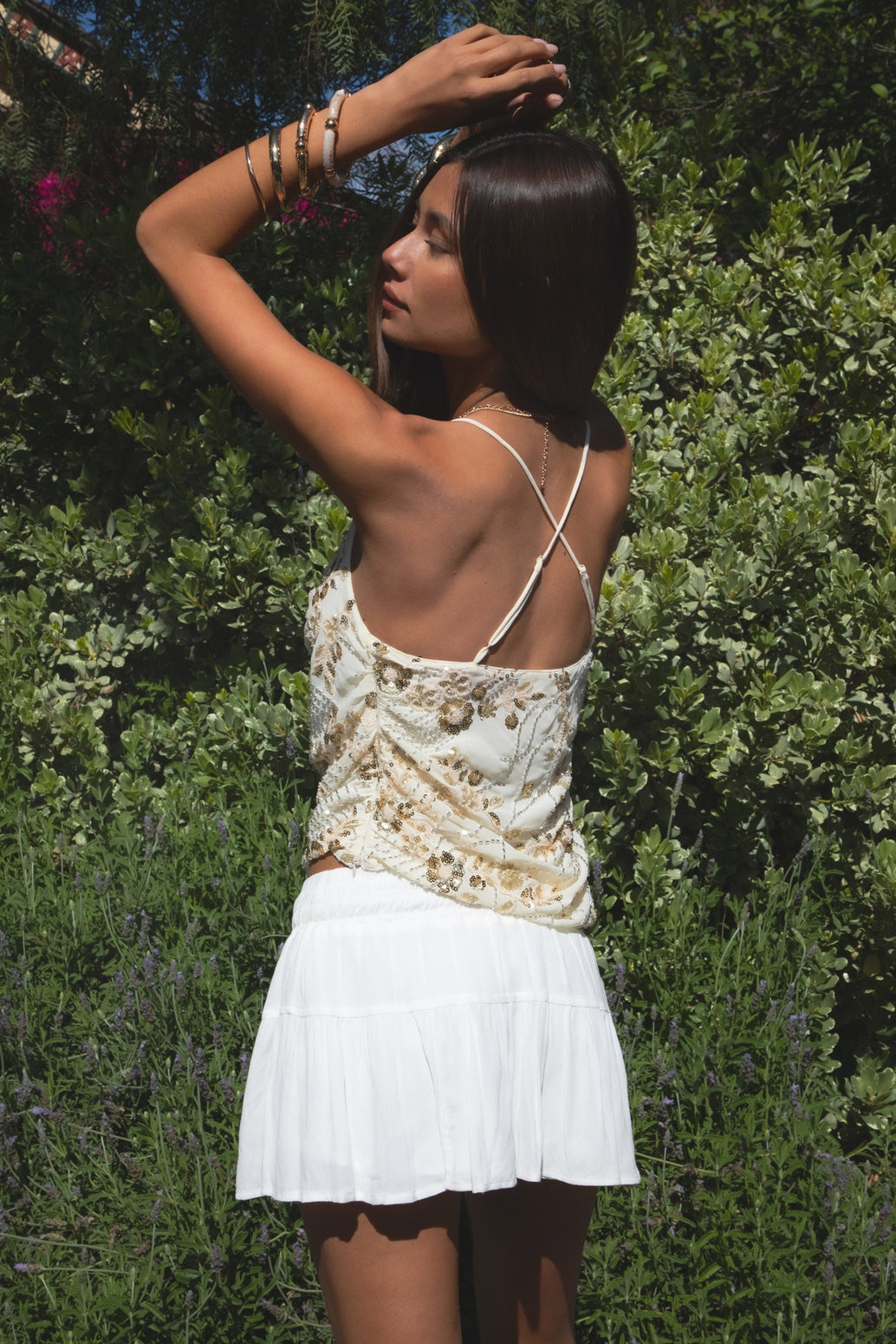Sequin & Beaded Cowl Neck Top