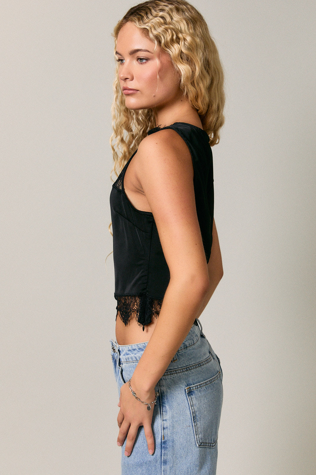 Lace High Neck Sleeveless Top