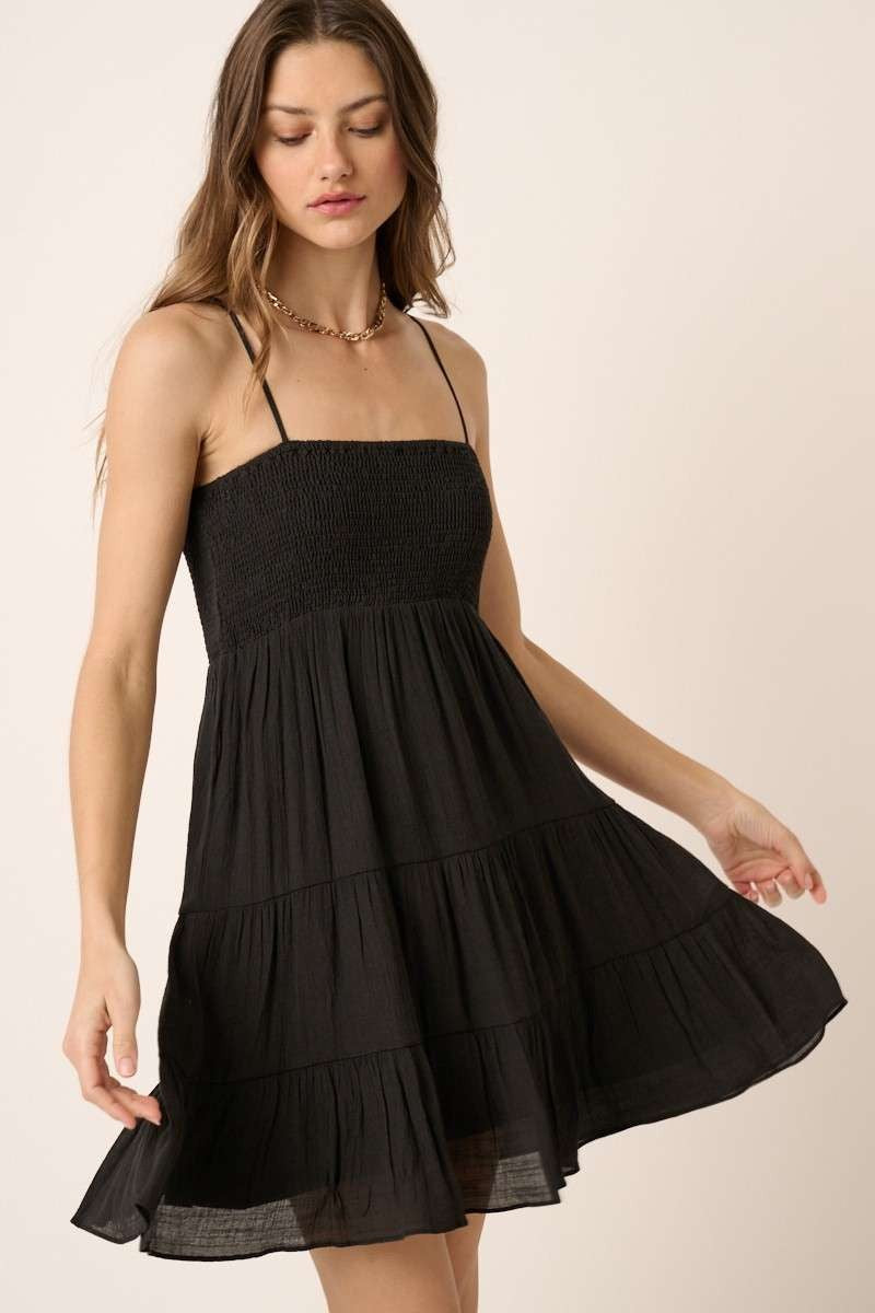 Smocked Black Mini Dress