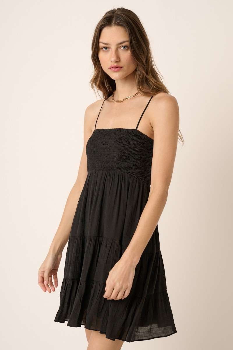 Smocked Black Mini Dress