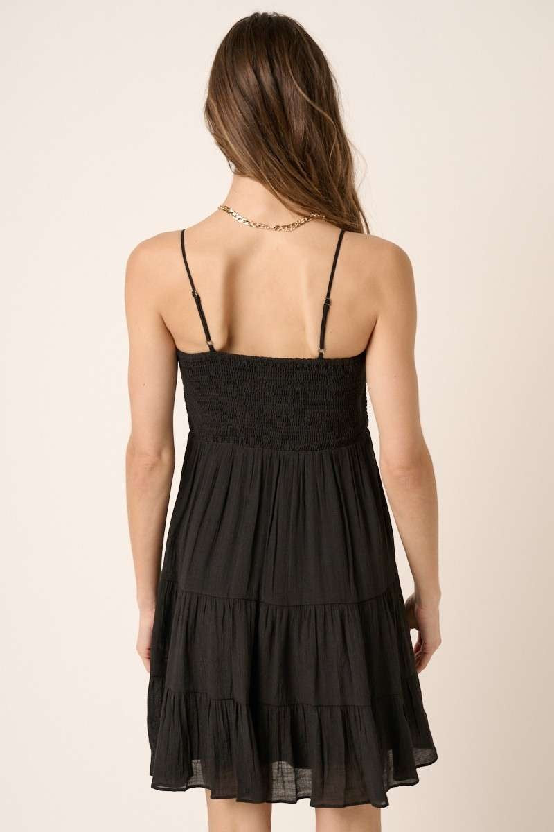 Smocked Black Mini Dress