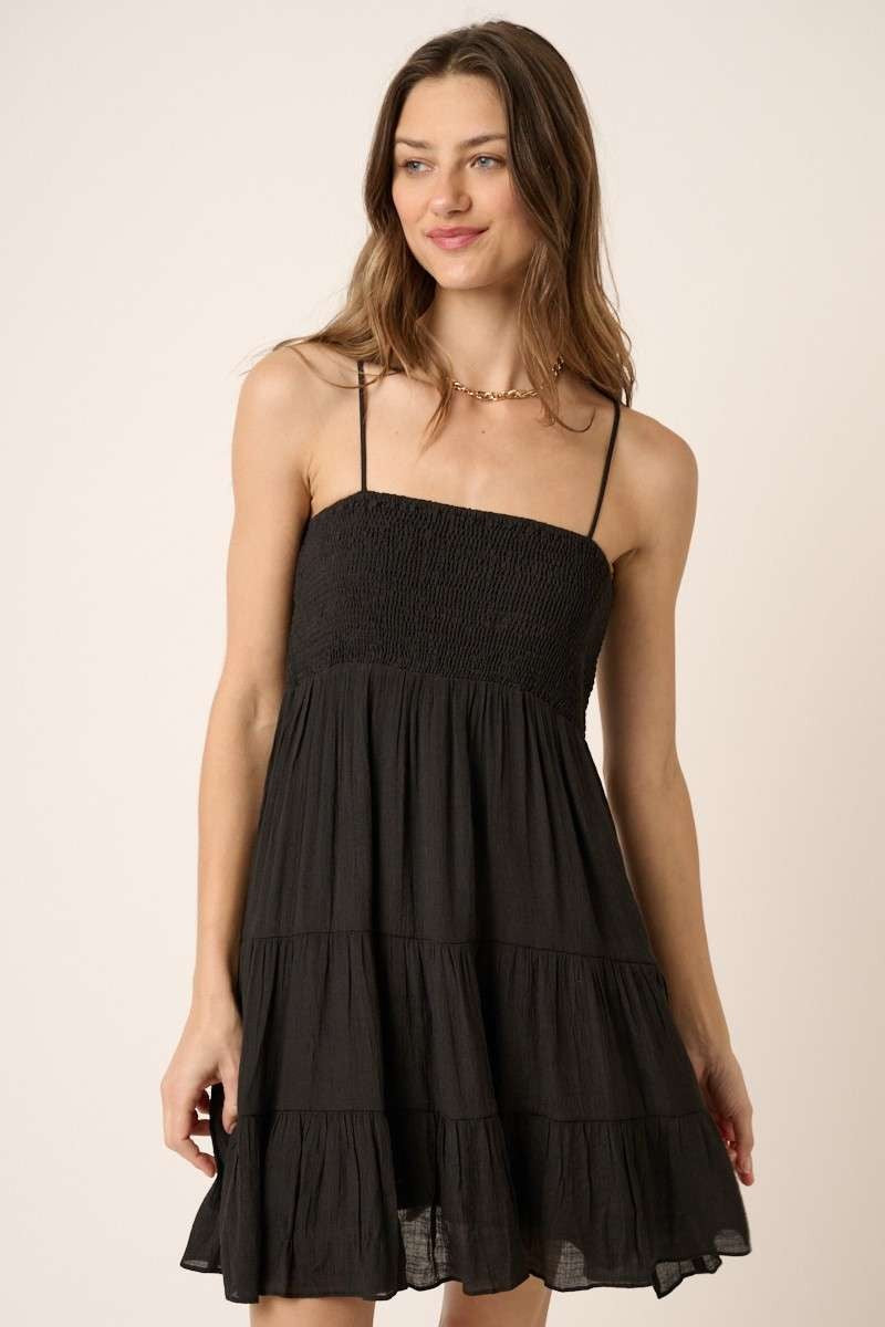 Smocked Black Mini Dress