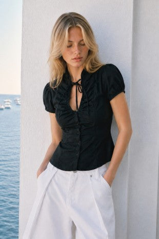 Poplin Tied Short Sleeve Top