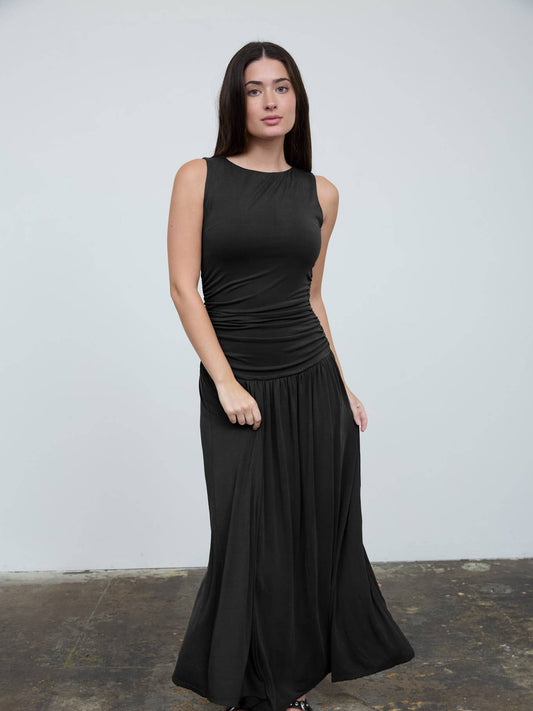 Gathered Bodice Sleeveless Maxi Dress