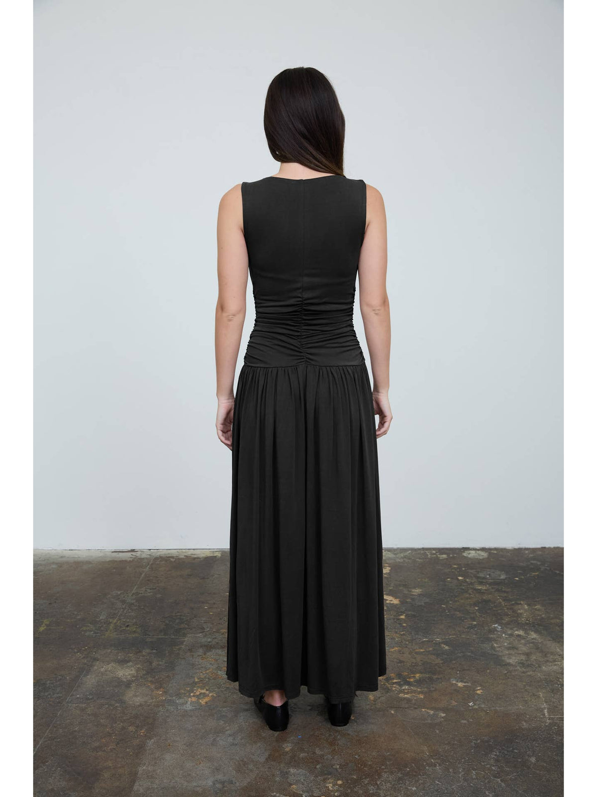 Gathered Bodice Sleeveless Maxi Dress