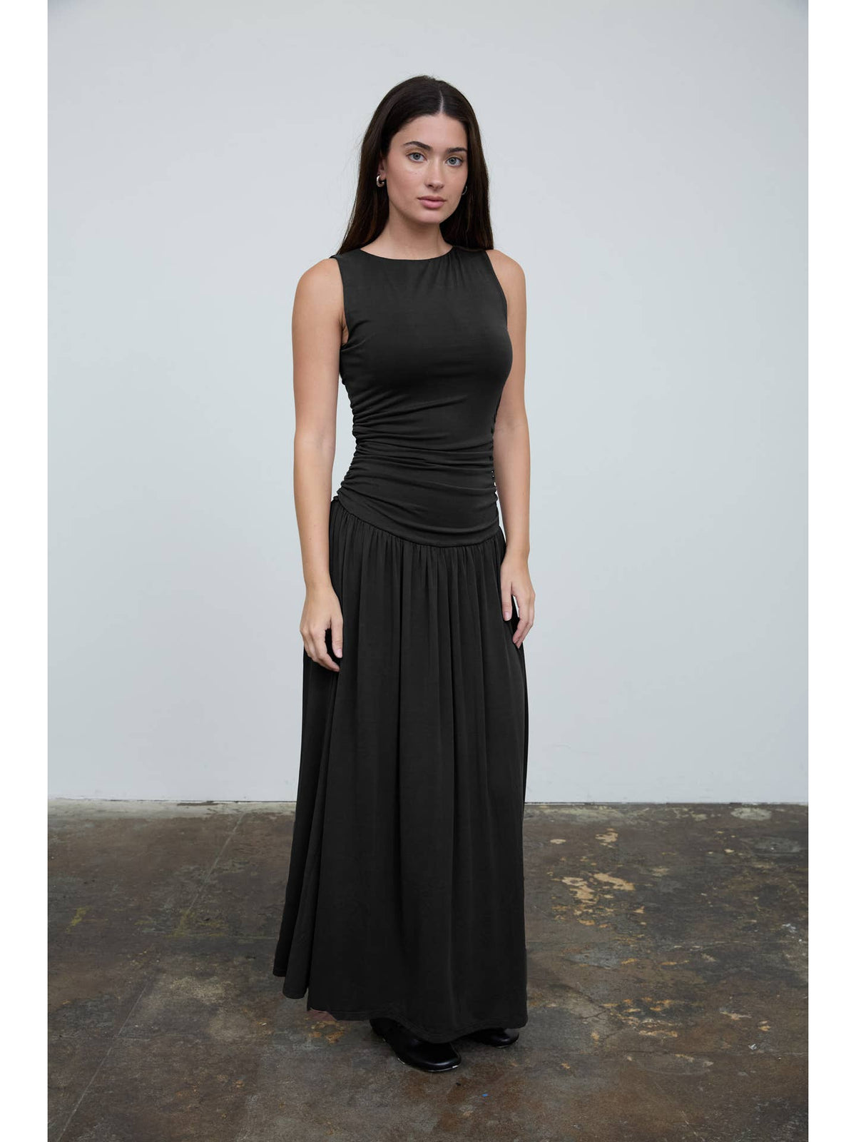 Gathered Bodice Sleeveless Maxi Dress