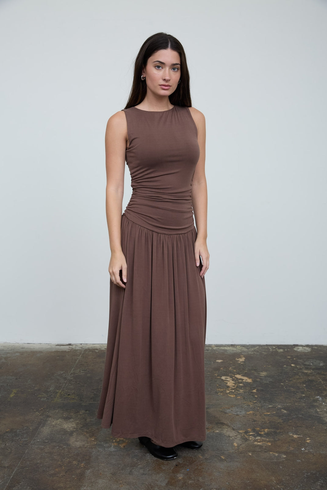 Gathered Bodice Sleeveless Maxi Dress