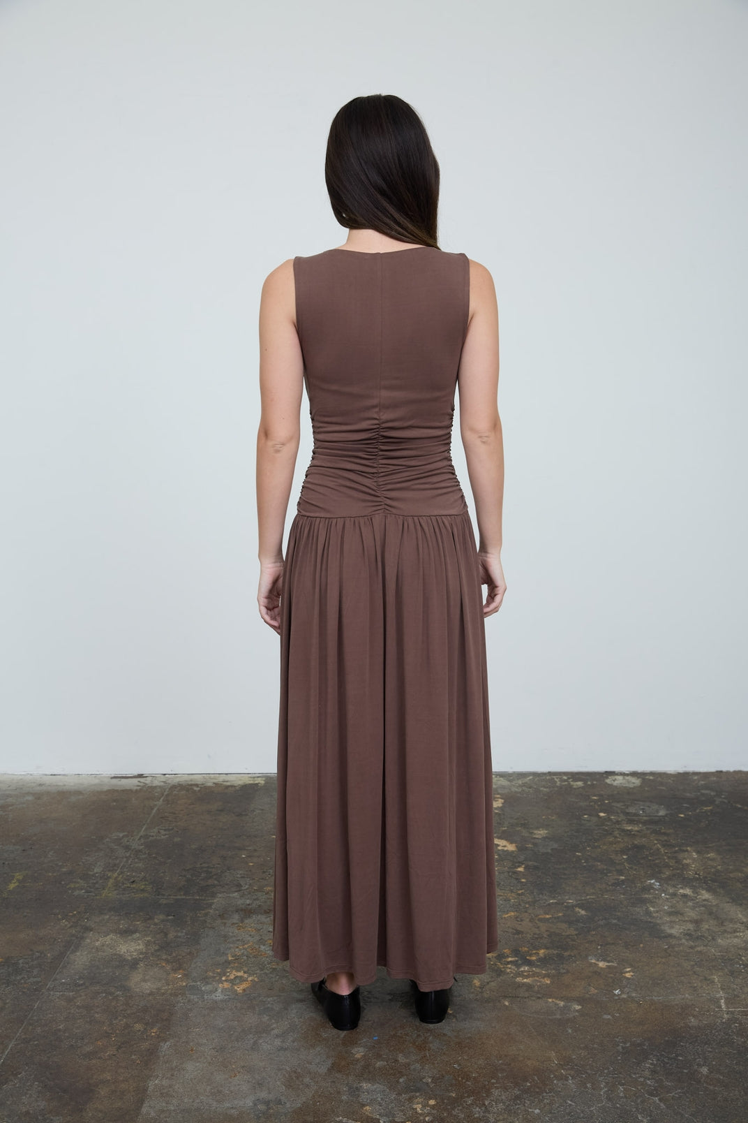 Gathered Bodice Sleeveless Maxi Dress