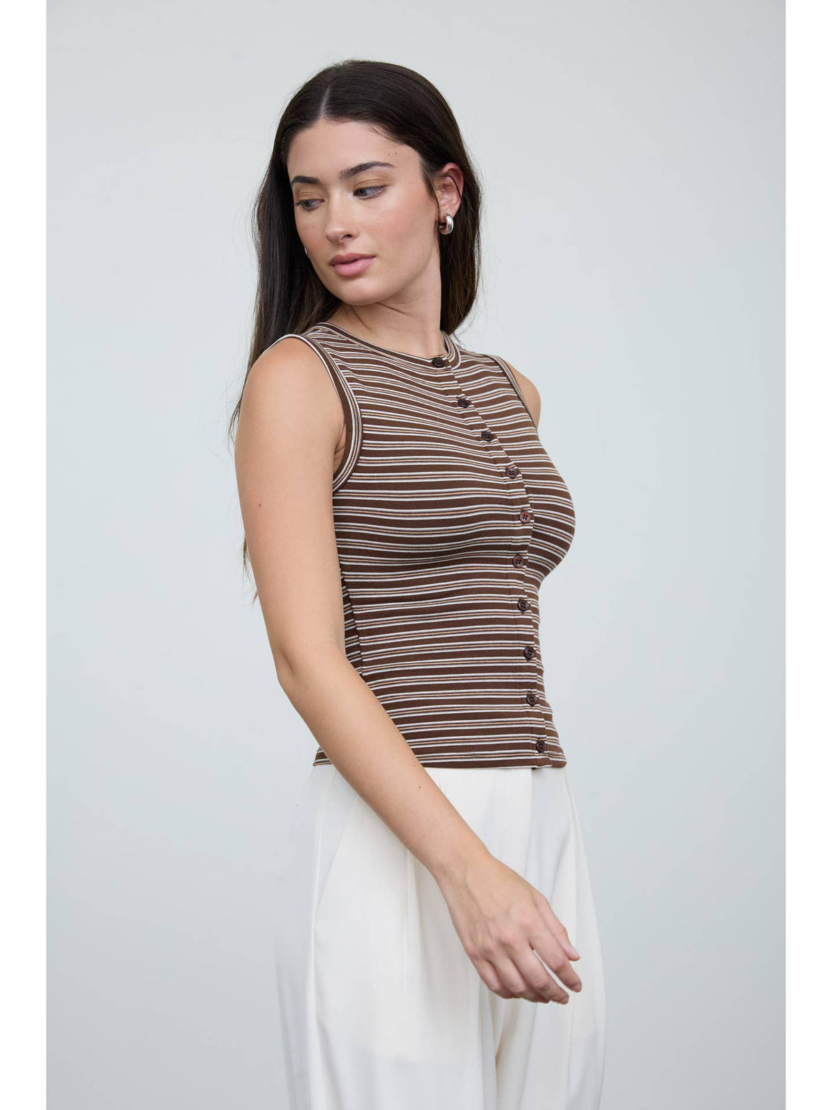 Striped Crew Button Down Tank