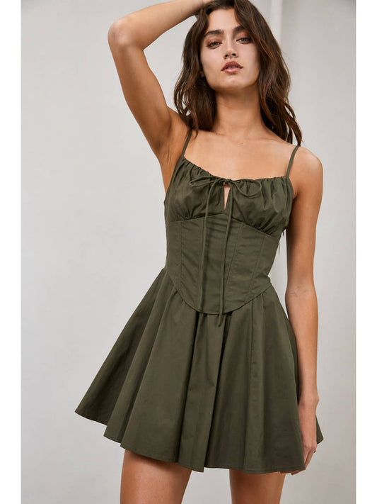 Olive Corset Top Front Tie Mini Dress