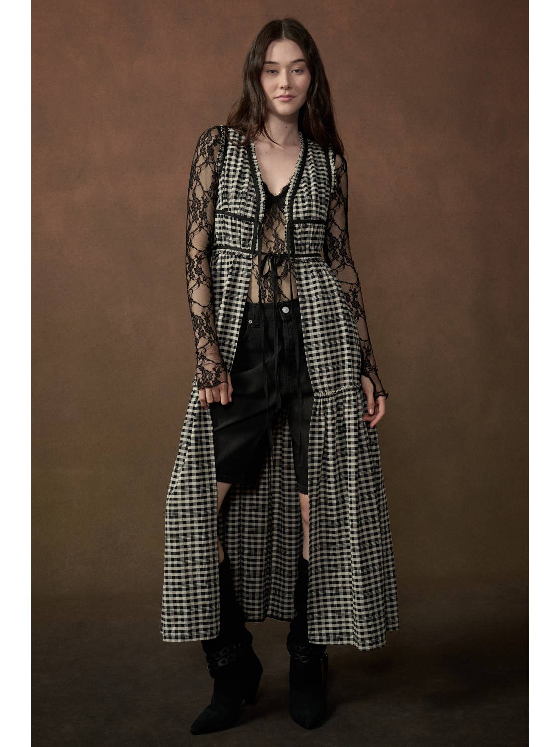 Black Gingham Duster Top