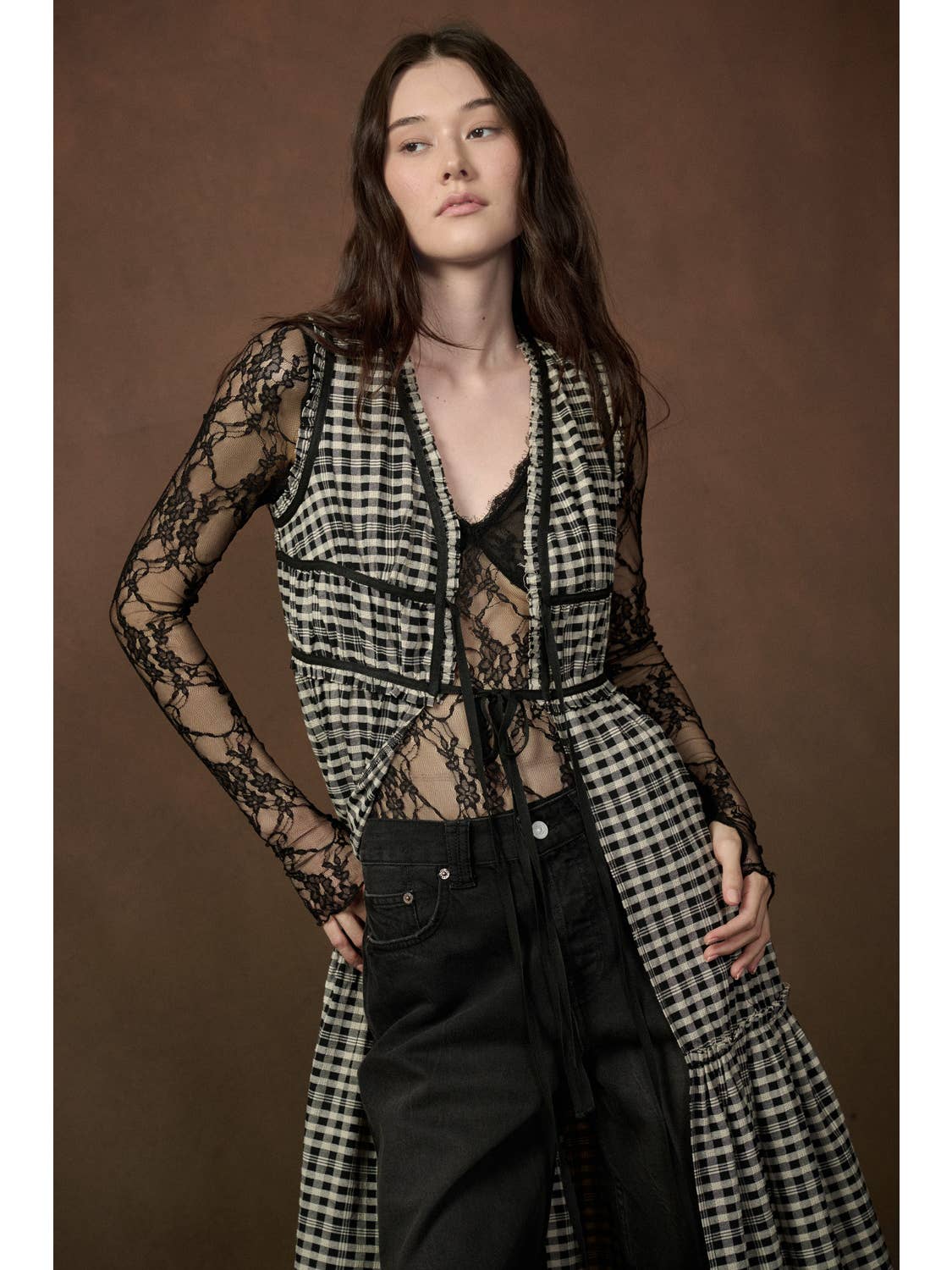 Black Gingham Duster Top