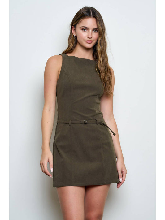 Suede Belted Mini Dress