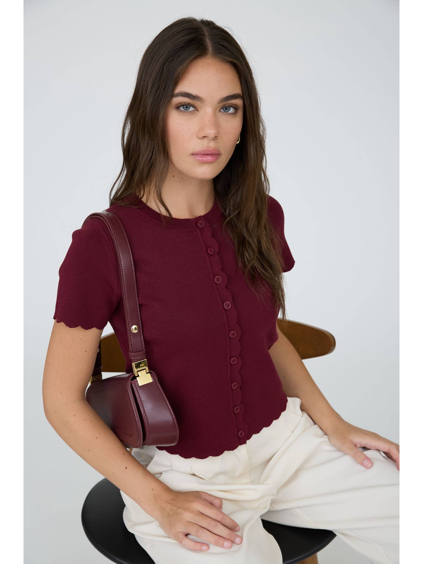 Scalloped Short Sleeve Cardigan Top