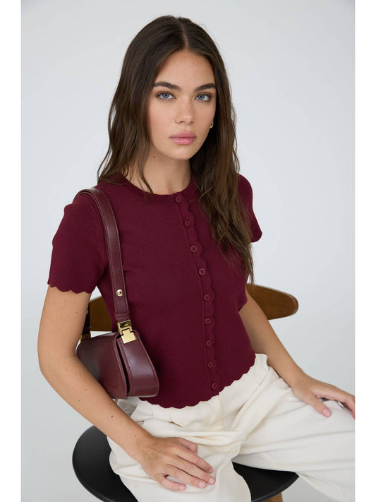 Scalloped Short Sleeve Cardigan Top