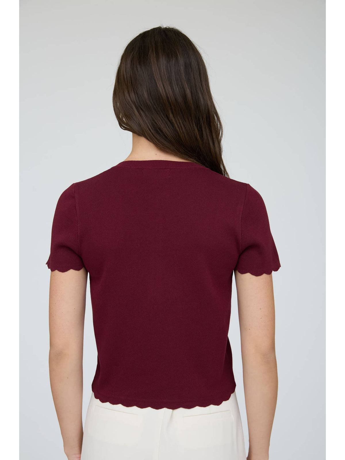 Scalloped Short Sleeve Cardigan Top