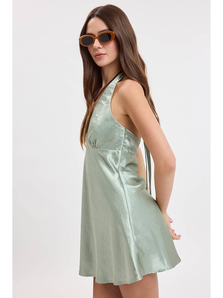 Sage Satin Mini Dress