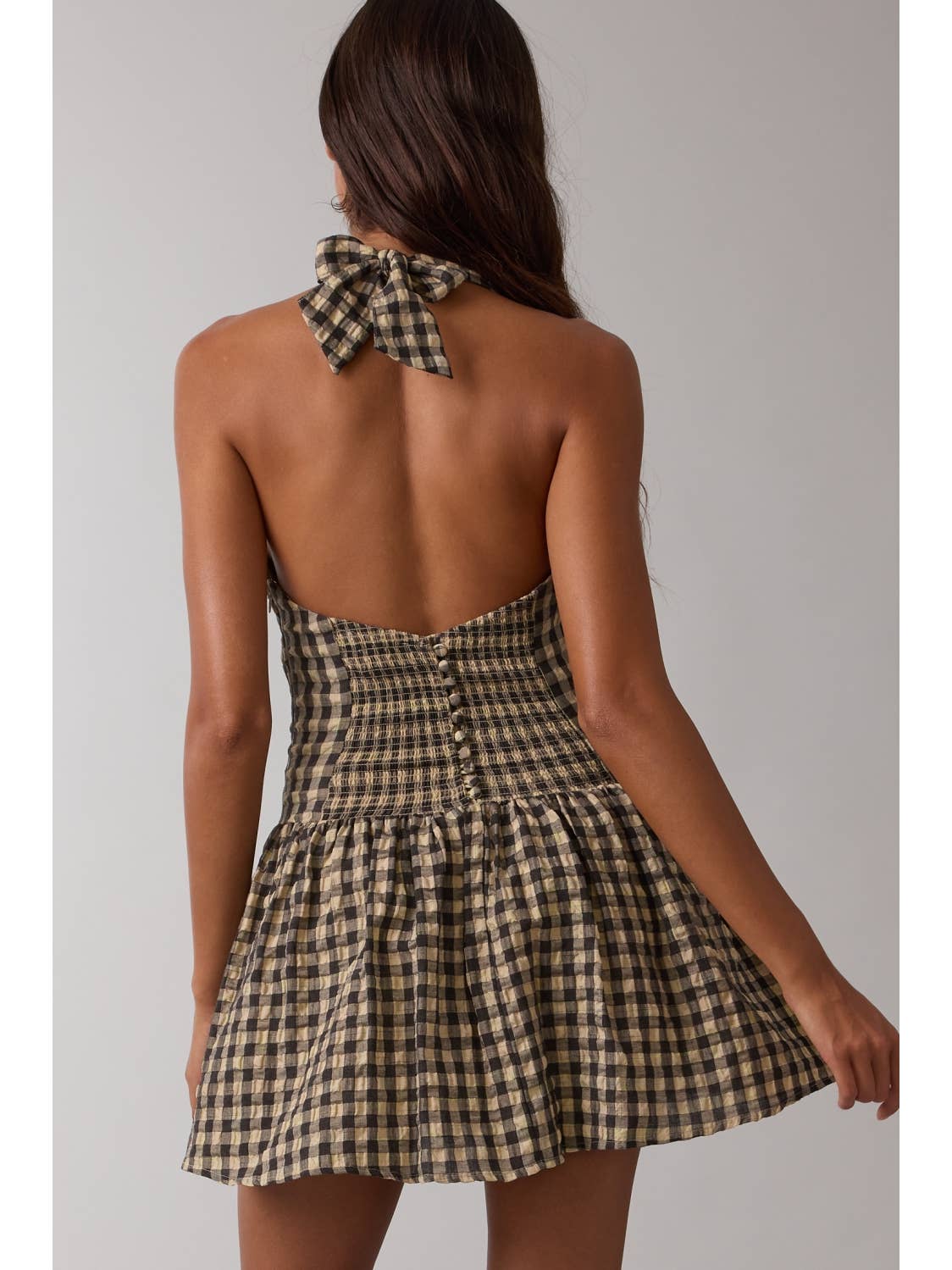 Checker Halter Fit & Flare Mini Dress
