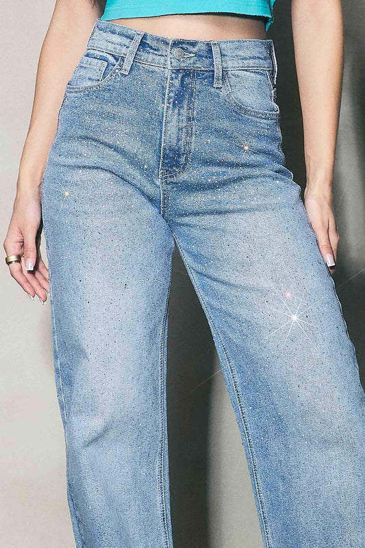 Rhinestone Wide Leg Denim