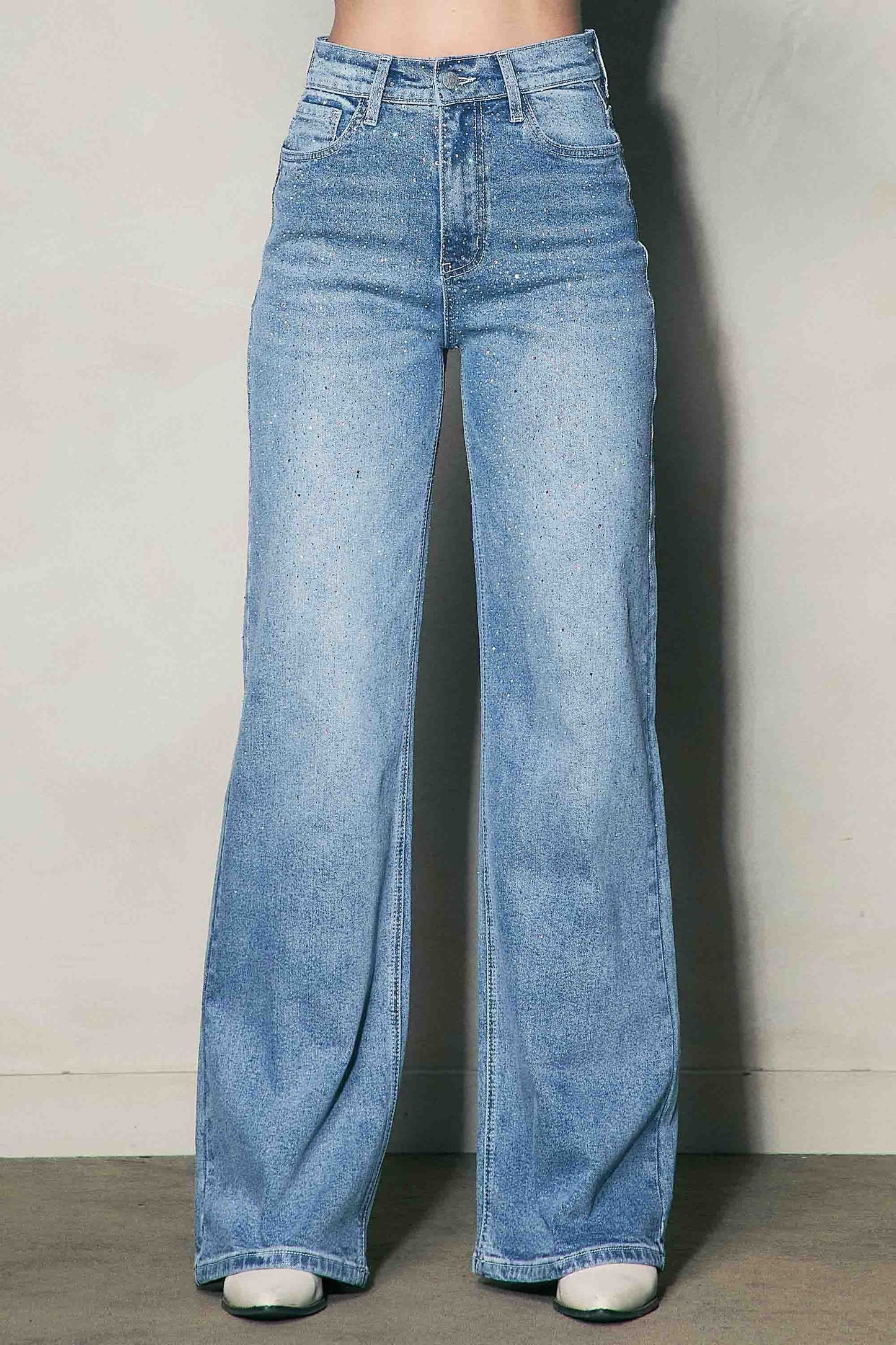 Rhinestone Wide Leg Denim