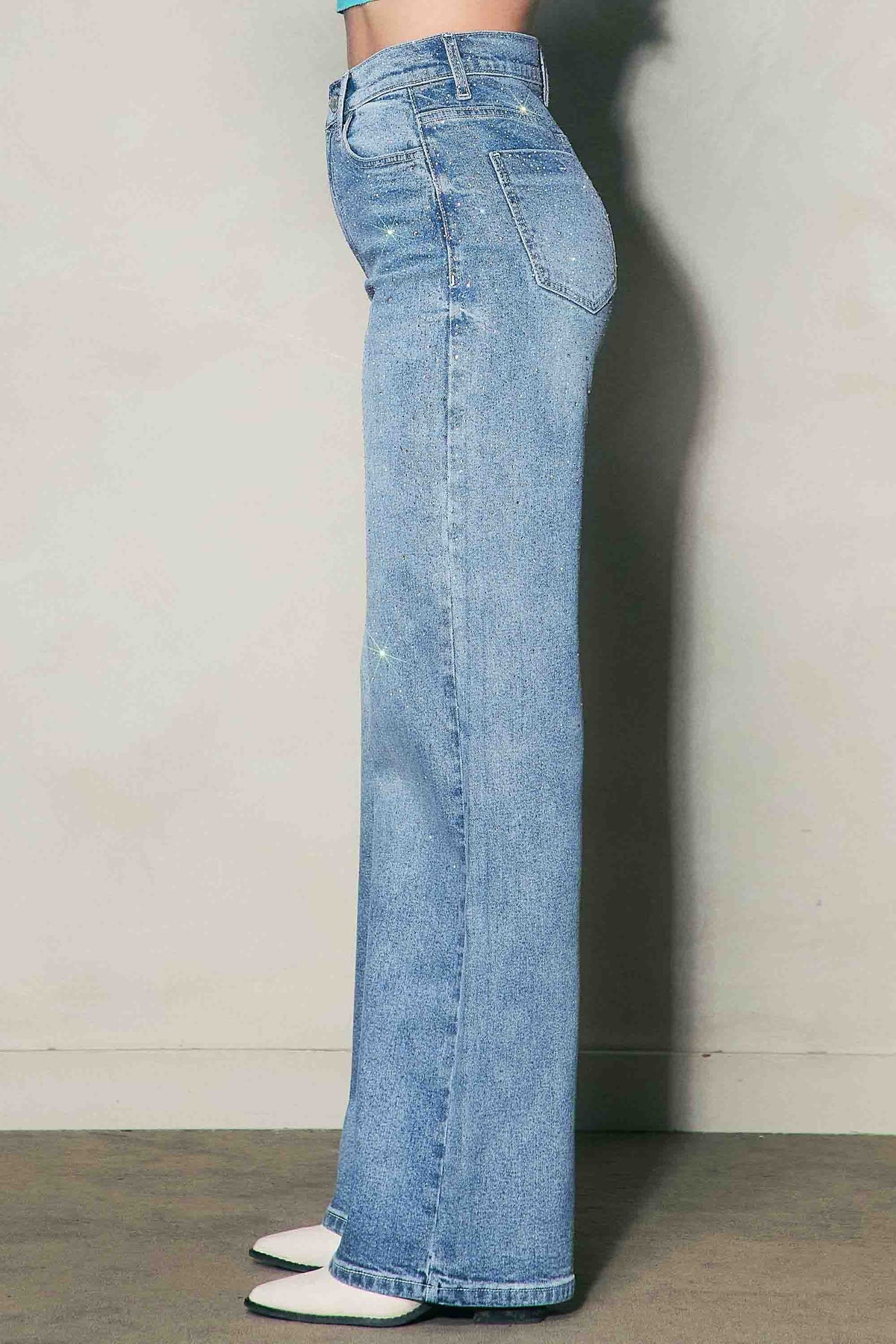 Rhinestone Wide Leg Denim